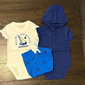 Carter's White and Blue Baby Outfit Trio